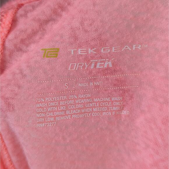 4/$20 Tek Gear DryTek V-Neck Athletic Top Size Small Fluorescent Peach Pink - Picture 5 of 6